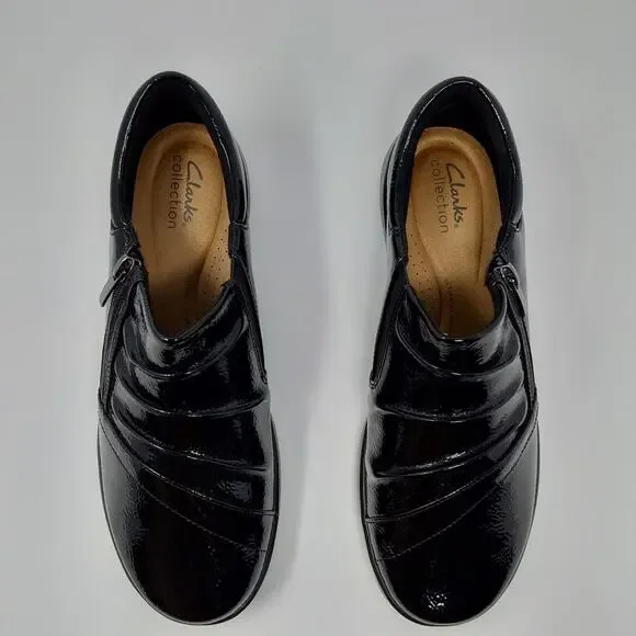 Clarks Collection Women’s Black Patent Leather Comfort Shoes Zip Size 9 Wide NEW - Picture 3 of 14